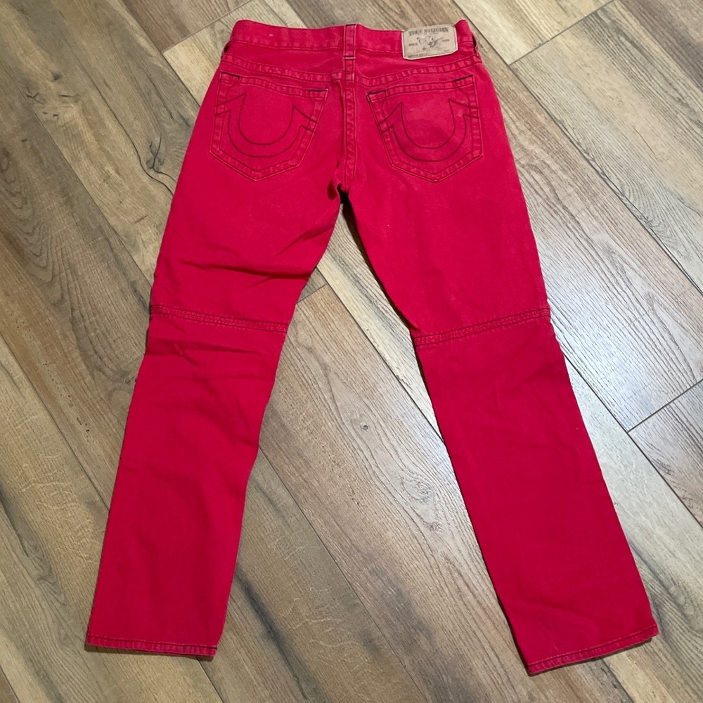 True Religion Y2K Moto Jeans Mens Size 32 Red Bikercore McBling Streetwear - Picture 2 of 13